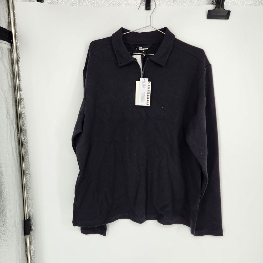 The Commons Men's XL Black‎ Tonal Texture Fleece 1/4 Zip Polo NWT